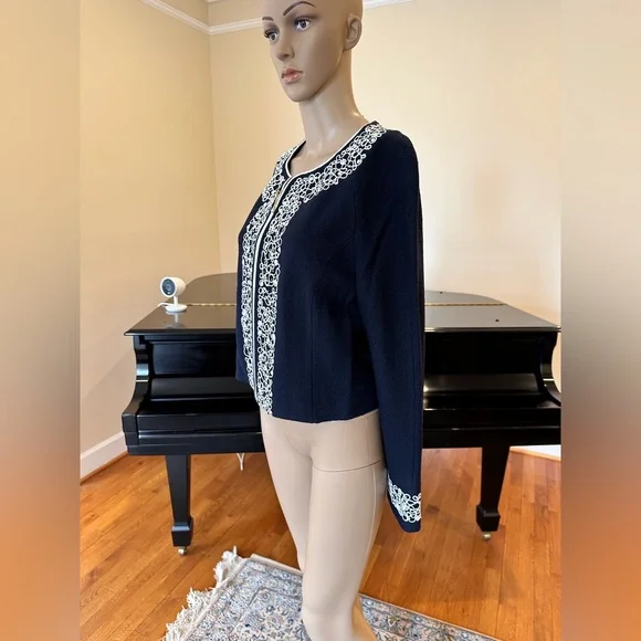 NWT Luxury Rare St John Collection Navy Pearl Embelished Cardigan/Jacket - Picture 14 of 17